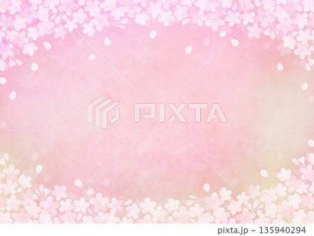 満開の桜と和紙の春イメージ背景 ソメイヨシノ 135940294