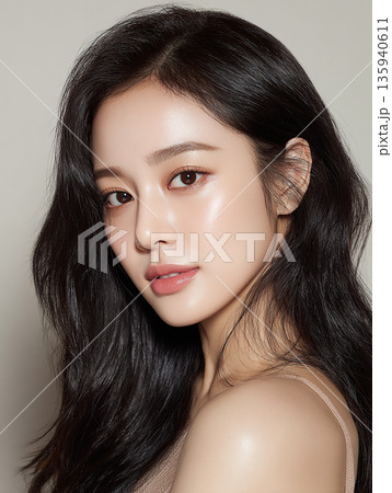 汗をかいたようなツヤ肌の女性　スポーツ・ジムのイメージ 135940611