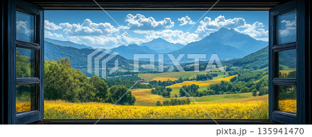 窓から見る田舎の風景 135941470