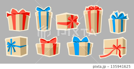 Set of gift boxes. Craft presents for celebration, discounts or promotions. Set of gift boxes. Craft presents for celebration, discounts or promotions. 135941625