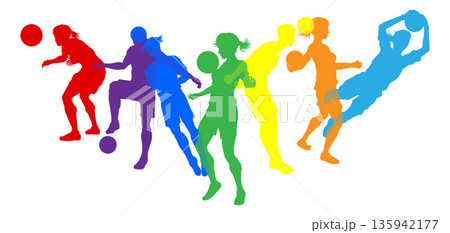 Soccer Football Players Male Female Silhouettes Soccer Football Players Male Female Silhouettes 135942177