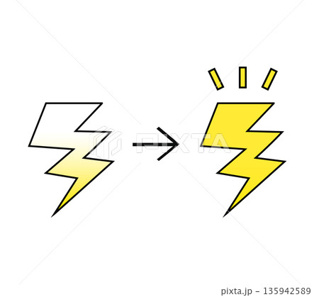 充電前から充電完了への変化を示す稲妻アイコンイラスト 充電前から充電完了への変化を示す稲妻アイコンイラスト 135942589