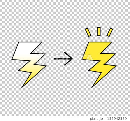 充電前から充電完了への変化を示す稲妻アイコンイラスト 充電前から充電完了への変化を示す稲妻アイコンイラスト 135942589