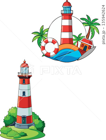 Lighthouses guiding ships to safety, ensuring safe navigation at sea 135942624