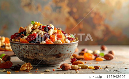 Healthy autumn still life of mixed vegetables and fresh salad greens served in a gourmet bowl for a vegetarian dinner plate 135942695