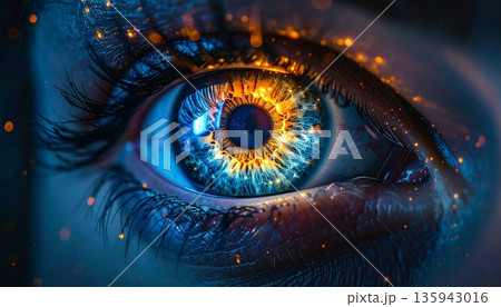 A macro closeup of a blue iris inside a keyhole captures a vision of the eye of the world through a beautiful woman's gaze A macro closeup of a blue iris inside a keyhole captures a vision of the eye of the world through a beautiful woman's gaze 135943016