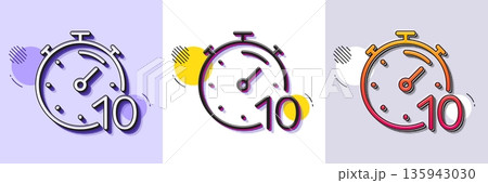 Timer 10 minutes line icon. Halftone dotted pattern. Gradient icon with grain shadow. Stopwatch time sign. Countdown clock symbol. Line timer icon. Various designs. Vector Timer 10 minutes line icon. Halftone dotted pattern. Gradient icon with grain shadow. Stopwatch time sign. Countdown clock symbol. Line timer icon. Various designs. Vector 135943030