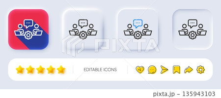 Teamwork line icon. Neumorphic, Flat shadow, 3d buttons. Remote office sign. Team employees symbol. Line teamwork icon. Social media icons. Vector 135943103