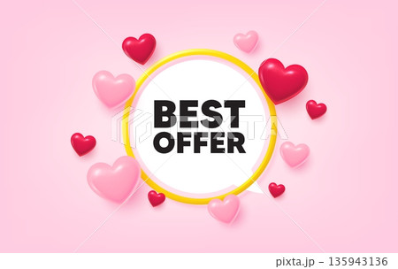 Best offer frame banner. Speech bubble offer. Best offer tag. Special price Sale sign. Advertising Discounts symbol. 3d hearts love tag. Golden frame banner. Vector 135943136
