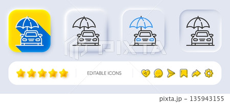 Car insurance line icon. Neumorphic, Flat shadow, 3d buttons. Risk management sign. Vehicle with umbrella symbol. Line car insurance icon. Social media icons. Vector Car insurance line icon. Neumorphic, Flat shadow, 3d buttons. Risk management sign. Vehicle with umbrella symbol. Line car insurance icon. Social media icons. Vector 135943155