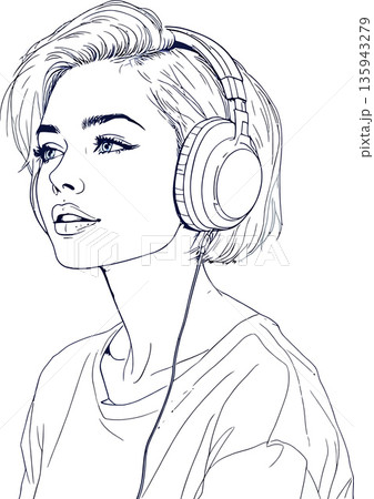 Young woman listening music with headphones, enjoying her favorite song 135943279
