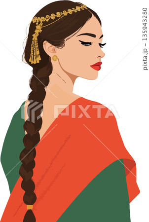 Vsai indian woman wearing traditional clothes and jewelry posing in profile view Vsai indian woman wearing traditional clothes and jewelry posing in profile view 135943280