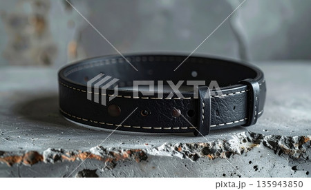 A single brown and black leather belt with a metal silver buckle is isolated on a white background as a stylish men's clothing accessory for personal wear A single brown and black leather belt with a metal silver buckle is isolated on a white background as a stylish men's clothing accessory for personal wear 135943850
