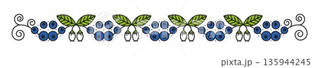 Forest blueberry berry and leaves line divider or separator. Forest blueberry linear divider, ripe farm berry outline vector frame border. Wild plant thin line underline spacer or separator line 135944245