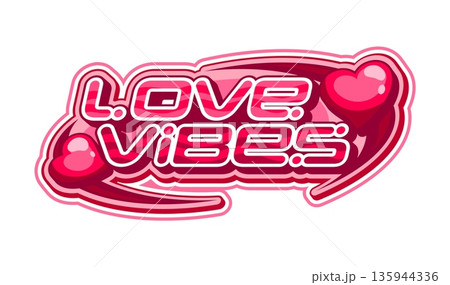 Valentine's red Y2K streetwear love vibes icon. Romantic clothing graphic retro print, St Valentine holiday brand text Y2K isolated vector label element. Love streetwear futuristic icon or emblem 135944336