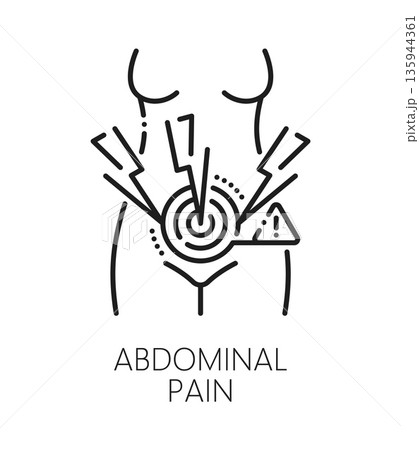 Abdominal pain gynecology healthcare line icon or pictogram. Reproductive medicine icon, urinary healthcare vector pictogram. Gynecology problem and fertility symbol with pain in woman abdominal area Abdominal pain gynecology healthcare line icon or pictogram. Reproductive medicine icon, urinary healthcare vector pictogram. Gynecology problem and fertility symbol with pain in woman abdominal area 135944361