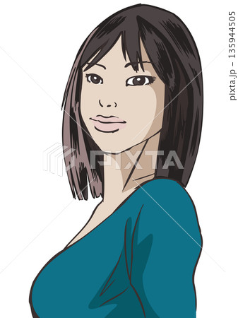 遠くを見つめている黒髪でアジア系の女性 135944505