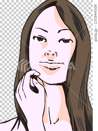 めんどくさそうに顔をかく若い女性のアップ 135944509