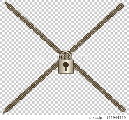 圖中描繪了一條交叉的鏈條和一把鑰匙。 135944539