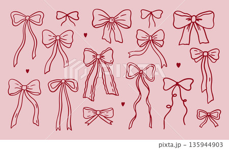 A set of cute red coquette bows and ribbons 135944903