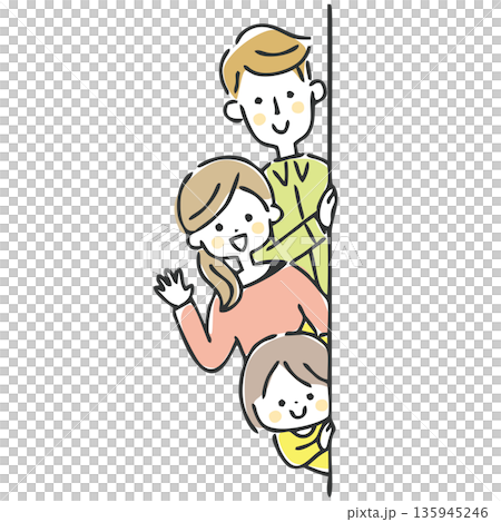 Family peeking out from the wall 135945246