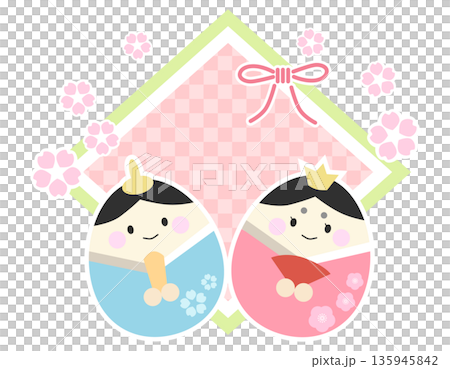 女兒節素材:雛人偶與天皇插圖,菱形櫻花圖案畫框 女兒節素材:雛人偶與天皇插圖,菱形櫻花圖案畫框 135945842