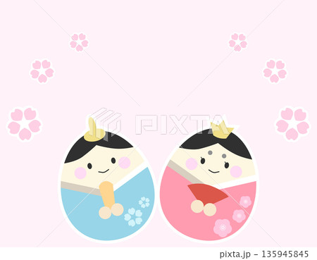 春のひな祭りフレーム お雛様とお内裏様と桜 春のひな祭りフレーム お雛様とお内裏様と桜 135945845