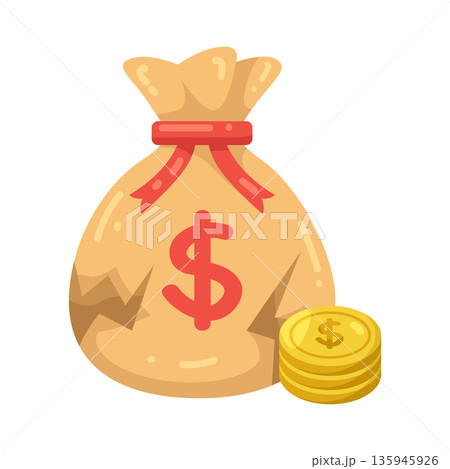 Illustration of broken money bag Illustration of broken money bag 135945926