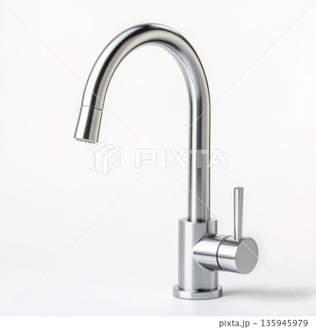 Modern stainless steel kitchen faucet with pull-down sprayer for easy use and contemporary design 135945979