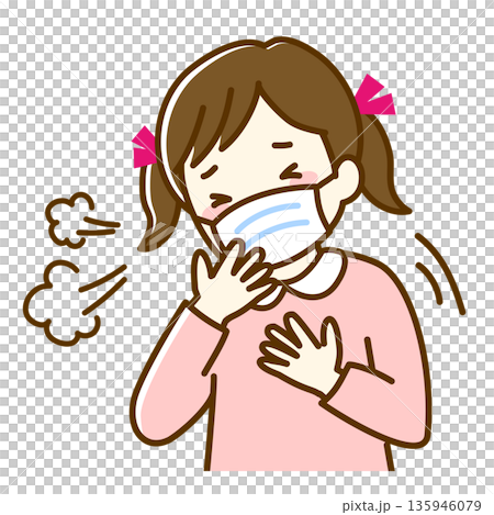 A girl wearing a mask coughing A girl wearing a mask coughing 135946079