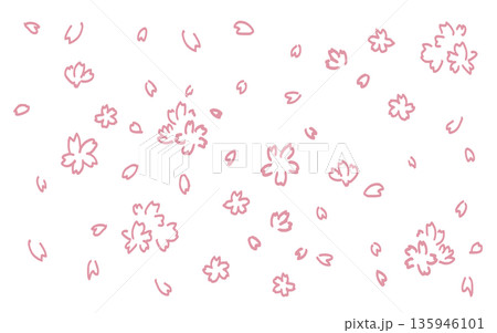 ピンクの手書きの桜の花びらが舞うイラスト ピンクの手書きの桜の花びらが舞うイラスト 135946101