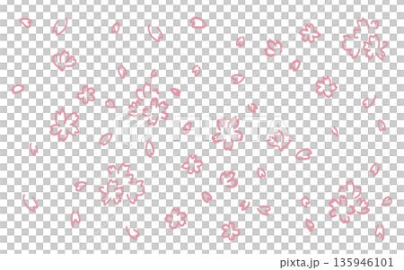 ピンクの手書きの桜の花びらが舞うイラスト ピンクの手書きの桜の花びらが舞うイラスト 135946101