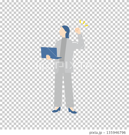 A female business person who raises her voice in celebration after improving her work 135946796