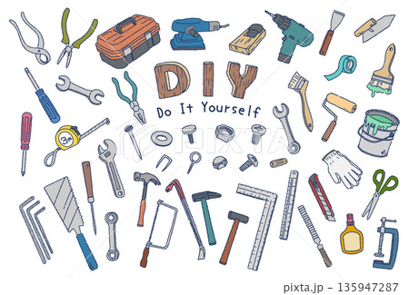 DIYツール 手描きイラストセット カラー DIYツール 手描きイラストセット カラー 135947287