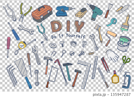 DIYツール 手描きイラストセット カラー DIYツール 手描きイラストセット カラー 135947287