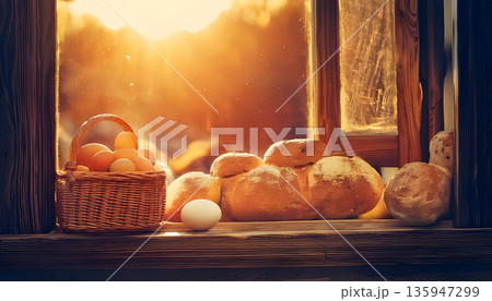 カゴに入ったたくさんのタマゴがある風景 135947299