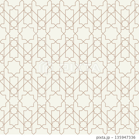 abstract arabic seamless line pattern background islamic texture beige color geometric vector illustration 135947336