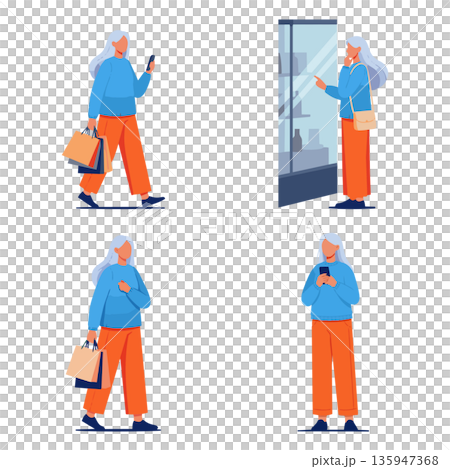 一組女性購物的插圖 135947368