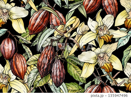 Chocolate and vanilla elements seamless pattern Chocolate and vanilla elements seamless pattern 135947496