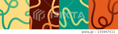 Vibrant wavy patterns with colorful gradients and flowing curves. Modern graphic featuring playful spiral elements, dynamic loops, and fun geometric designs for posters. 135947511