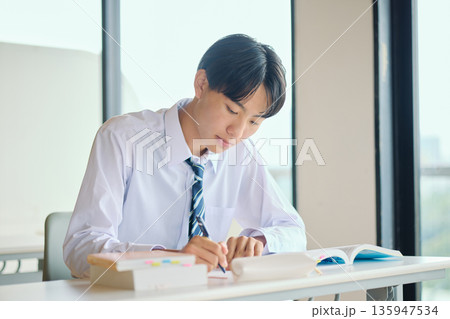 勉強に励む男子高校生 勉強に励む男子高校生 135947534