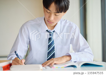 勉強に励む男子高校生 勉強に励む男子高校生 135947535