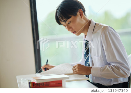 勉強に励む男子高校生 135947540