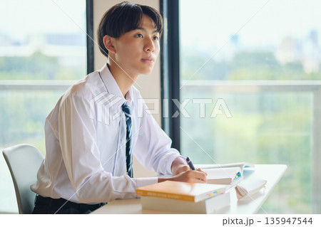 勉強に励む男子高校生 勉強に励む男子高校生 135947544