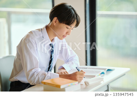 勉強に励む男子高校生 135947545