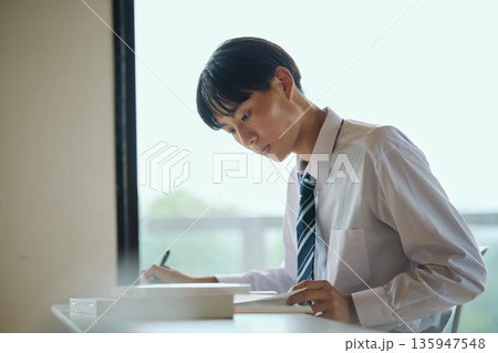 勉強に励む男子高校生 135947548