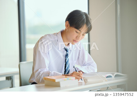 勉強に励む男子高校生 135947552