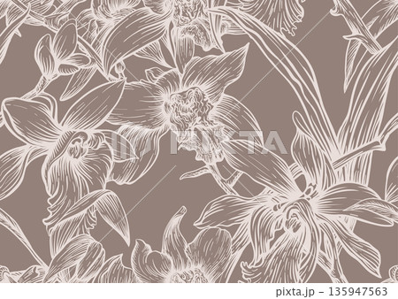 Vanilla orchid seamless coloring page. Vanilla orchid seamless coloring page. 135947563