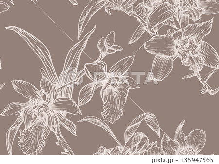 Vanilla orchid seamless coloring page. Vanilla orchid seamless coloring page. 135947565
