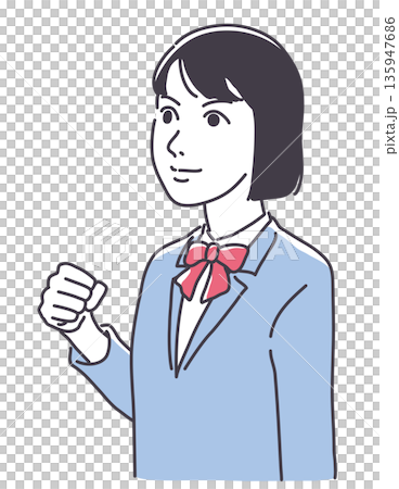 拳を握る女子学生 135947686